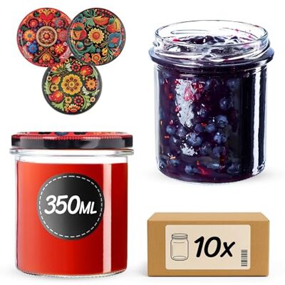 KADAX 10er Set Marmeladengläser 350ml TO82 Bunte Blumen, Einmachgläser Vorratsgläser Mason Jar mit Schraubdeckel, Luftdichte Schraubgläser, Honig & Konfitüre KADAX 10er Set Marmeladengläser 350ml TO82 Bunte Blumen, Einmachgläser Vorratsgläser Mason Jar mit Schraubdeckel, Luftdichte Schraubgläser, Honig & Konfitüre