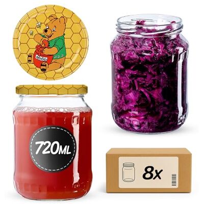 KADAX 8er Set Einmachgläser 720ml TO82 Winnie Puuh, Große Sturzgläser mit Schraubdeckel, Einkochgläser Fermentierglas für Gurken, Gemüse, Sauerteig KADAX 8er Set Einmachgläser 720ml TO82 Winnie Puuh, Große Sturzgläser mit Schraubdeckel, Einkochgläser Fermentierglas für Gurken, Gemüse, Sauerteig