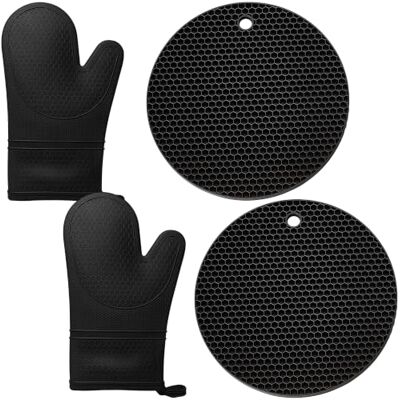 Alfuny Ofenhandschuhe Set, 1 Paar Silikon, Schwarz, Hitzebeständig rutschfeste Wabenstruktur, wasserdicht, für Backen Grillen Kochen, Universalgröße, topfhandschuhe backhandschuhe Alfuny Ofenhandschuhe Set, 1 Paar Silikon, Schwarz, Hitzebeständig rutschfeste Wabenstruktur, wasserdicht, für Backen Grillen Kochen, Universalgröße, topfhandschuhe backhandschuhe