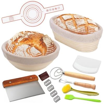 Beler Gärkorb Set, Gärkörbchen mit Silikon Backmatte, 23cm Runde und 25cm Ovale Gähr Körbchen, Brotkörbchen aus Peddigrohr zum Brot backen, Brotbackzubehör Beler Gärkorb Set, Gärkörbchen mit Silikon Backmatte, 23cm Runde und 25cm Ovale Gähr Körbchen, Brotkörbchen aus Peddigrohr zum Brot backen, Brotbackzubehör