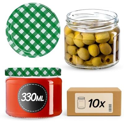 KADAX 10er Set Marmeladengläser 330ml TO82 Grün kariert, Einmachgläser Vorratsgläser Mason Jar mit Schraubdeckel, Luftdichte Schraubgläser, Honig & Konfitüre KADAX 10er Set Marmeladengläser 330ml TO82 Grün kariert, Einmachgläser Vorratsgläser Mason Jar mit Schraubdeckel, Luftdichte Schraubgläser, Honig & Konfitüre