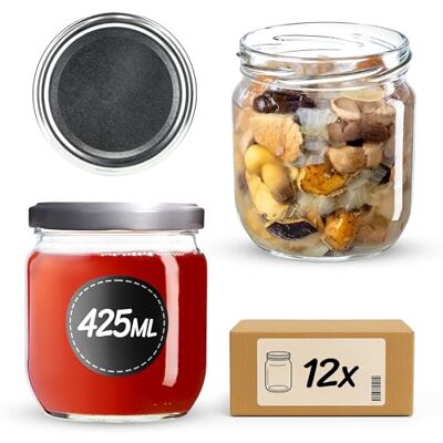 KADAX 12er Set Einmachgläser 425ml TO82 Silber, Sturzgläser Mason Jar mit Schraubdeckel, Luftdichte Twist-off Gläser, Meal Prep, Overnight Oats, Sauerteig KADAX 12er Set Einmachgläser 425ml TO82 Silber, Sturzgläser Mason Jar mit Schraubdeckel, Luftdichte Twist-off Gläser, Meal Prep, Overnight Oats, Sauerteig