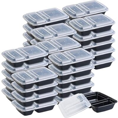 Rosenstein & Söhne Menüschalen: 40er-Set Lebensmittel-Boxen mit 2 Fächern und Deckeln, 700 ml (Vesperdose, Meal-Prepping-Box, Frischhaltedosen) Rosenstein & Söhne Menüschalen: 40er-Set Lebensmittel-Boxen mit 2 Fächern und Deckeln, 700 ml (Vesperdose, Meal-Prepping-Box, Frischhaltedosen)