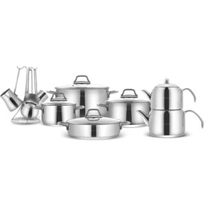 KARACA Belgrad 15-teiliges Edelstahl-Kochgeschirr-Set, 18/10 Edelstahl Topfset Induktion, Backofen & Spülmaschine geeignet, Kochtöpfe, Teekanne, Kasserolle & Kaffeekännchen KARACA Belgrad 15-teiliges Edelstahl-Kochgeschirr-Set, 18/10 Edelstahl Topfset Induktion, Backofen & Spülmaschine geeignet, Kochtöpfe, Teekanne, Kasserolle & Kaffeekännchen