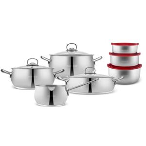 KARACA Stahl Kochgeschirr Set mit Vorratsbehälter, 13-teilig Hochwertiges Edelstahl-Kochset für Küche, Braten, Kochen und Aufbewahrung KARACA Stahl Kochgeschirr Set mit Vorratsbehälter, 13-teilig Hochwertiges Edelstahl-Kochset für Küche, Braten, Kochen und Aufbewahrung