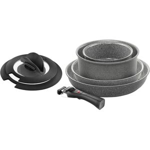 BALLARINI Torre Bratpfannen-Set und Stieltopf, 7 tlg, Keramikbeschichtung, Induktionsgeeignet, Abnehmbarer Griff, zwei Deckel mit einklappbaren Griffen, Aluminium, Grau BALLARINI Torre Bratpfannen-Set und Stieltopf, 7 tlg, Keramikbeschichtung, Induktionsgeeignet, Abnehmbarer Griff, zwei Deckel mit einklappbaren Griffen, Aluminium, Grau