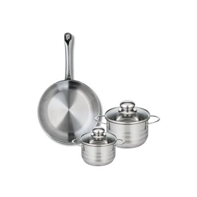 FACKELMANN ELO 9866450 Kochgeschirr-Set, 3-teilig, 1 Bratpfanne 24 cm und 2 Kochtöpfe 12 und 14 cm Elo Profi, glänzend, Edelstahl, Induktion FACKELMANN ELO 9866450 Kochgeschirr-Set, 3-teilig, 1 Bratpfanne 24 cm und 2 Kochtöpfe 12 und 14 cm Elo Profi, glänzend, Edelstahl, Induktion