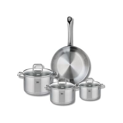 FACKELMANN ELO 9693750 Kochgeschirr-Set, 4-teilig, 1 Bratpfanne 24 cm und 3 Kochtöpfe 12, 14 und 16 cm Elo Profi, Citrin, Edelstahl, Induktion FACKELMANN ELO 9693750 Kochgeschirr-Set, 4-teilig, 1 Bratpfanne 24 cm und 3 Kochtöpfe 12, 14 und 16 cm Elo Profi, Citrin, Edelstahl, Induktion