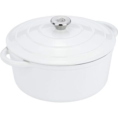 GRÄWE Gusseisentopf, Weiß, Ø 26 cm, 4,5 L, 11,5 cm hoch, Schmortopf, Bräter, mit Deckel, Bratentopf, Brottopf, Brotbacktopf, Kochtopf, Emaille-Topf GRÄWE Gusseisentopf, Weiß, Ø 26 cm, 4,5 L, 11,5 cm hoch, Schmortopf, Bräter, mit Deckel, Bratentopf, Brottopf, Brotbacktopf, Kochtopf, Emaille-Topf