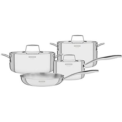 Tramontina Grano Kochgeschirr, 4-tlg. Set, Rostfreier Edelstahl, 3 Töpfe, 1 Bratpfanne, Induktion, Backofengeeignet bis 260° C, Spülmaschinenfest, Tri-Ply Aufbau, Energieeffizient, Topfset Tramontina Grano Kochgeschirr, 4-tlg. Set, Rostfreier Edelstahl, 3 Töpfe, 1 Bratpfanne, Induktion, Backofengeeignet bis 260° C, Spülmaschinenfest, Tri-Ply Aufbau, Energieeffizient, Topfset