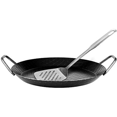 GRÄWE F400 Schmiedeeiserne Servierpfanne, Ø 32 cm, Eisenpfanne mit Wender 400° C hitzebeständig, Pfanne aus Eisen, kratzfeste Bratpfanne, unbeschichtet, Outdoor-Cooking, induktionsgeeignet GRÄWE F400 Schmiedeeiserne Servierpfanne, Ø 32 cm, Eisenpfanne mit Wender 400° C hitzebeständig, Pfanne aus Eisen, kratzfeste Bratpfanne, unbeschichtet, Outdoor-Cooking, induktionsgeeignet