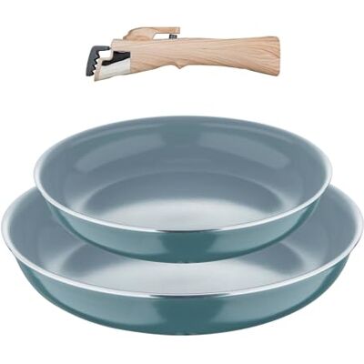 Bergner Click&Cook Pfannen-Set, 2 Stück, Ø 24 x 28 cm, recyceltes gepresstes Aluminium, grün + abnehmbarer Griff Bergner Click&Cook Pfannen-Set, 2 Stück, Ø 24 x 28 cm, recyceltes gepresstes Aluminium, grün + abnehmbarer Griff