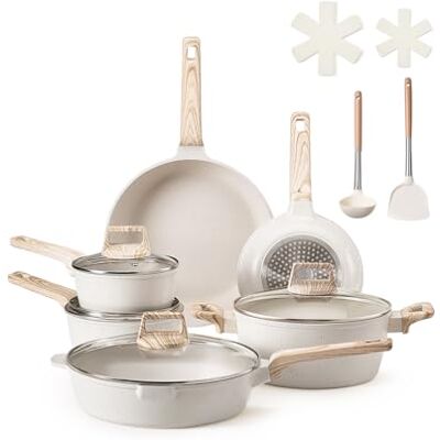 VEVOR Induktion Töpfe Pfannen Set (17-teilig) mit Glasdeckel, antihaftbeschichtetes Kochgeschirr, Induktionskochtöpfe für die Küche im Wohnmobil zum Braten, Würzen von Soßen und Kochen (Weiß) VEVOR Induktion Töpfe Pfannen Set (17-teilig) mit Glasdeckel, antihaftbeschichtetes Kochgeschirr, Induktionskochtöpfe für die Küche im Wohnmobil zum Braten, Würzen von Soßen und Kochen (Weiß)