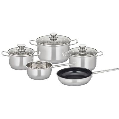 Topfset Elo Therm 5 tlg, Edelstahl Induktion, Literskala Volumenskala, Edelstahldrahtgriffe, Pfanne antihaftbeschichtet, spülmaschinengeeignet, backofenfest, Abgießrand Topfset Elo Therm 5 tlg, Edelstahl Induktion, Literskala Volumenskala, Edelstahldrahtgriffe, Pfanne antihaftbeschichtet, spülmaschinengeeignet, backofenfest, Abgießrand
