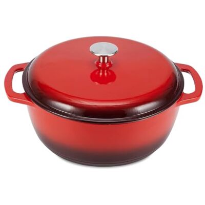 Amazon Basics Schmortopf - emailliertes Gusseisen - rot Amazon Basics Schmortopf - emailliertes Gusseisen - rot