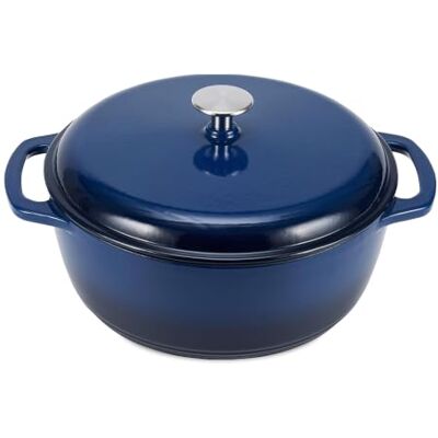 Amazon Schmortopf Rund aus Emailliertem Gusseisen mit Deckel, 5,7 L, Marineblau Amazon Schmortopf Rund aus Emailliertem Gusseisen mit Deckel, 5,7 L, Marineblau