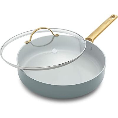 GreenPan Padova Reserve Harteloxierte Gesunde Keramische Antihaft 28 cm/3 Liter Sautierpfanne mit Glasdeckel, PFAS-frei, Induktion, Goldgriff, Spülmaschinenfest, Backofenfest, Rauchblau GreenPan Padova Reserve Harteloxierte Gesunde Keramische Antihaft 28 cm/3 Liter Sautierpfanne mit Glasdeckel, PFAS-frei, Induktion, Goldgriff, Spülmaschinenfest, Backofenfest, Rauchblau