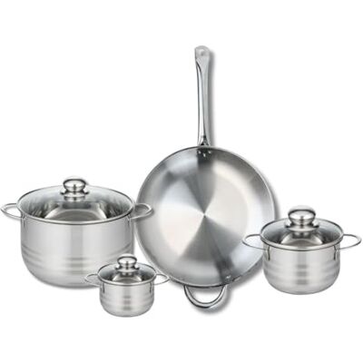 FACKELMANN ELO 9874050 Kochgeschirr-Set, 4-teilig, 1 Bratpfanne 32 cm und 3 Kochtöpfe 12, 16 und 24 cm Elo Profi, glänzend, Edelstahl, Induktion FACKELMANN ELO 9874050 Kochgeschirr-Set, 4-teilig, 1 Bratpfanne 32 cm und 3 Kochtöpfe 12, 16 und 24 cm Elo Profi, glänzend, Edelstahl, Induktion