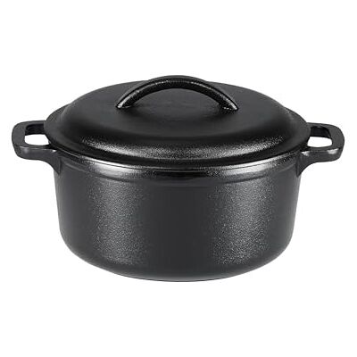 Amazon Runder Gusseisen-Schmortopf, Eingebrannt, Zwei Griffe, 1,9l, Schwarz, zum Backen, Grillen, Schmoren, Braten Amazon Runder Gusseisen-Schmortopf, Eingebrannt, Zwei Griffe, 1,9l, Schwarz, zum Backen, Grillen, Schmoren, Braten