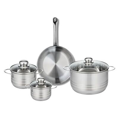 FACKELMANN ELO 9867550 Kochgeschirr-Set, 4-teilig, 1 Bratpfanne 24 cm und 3 Kochtöpfe 12, 14 und 20 cm Elo Profi, glänzend, Edelstahl, Induktion FACKELMANN ELO 9867550 Kochgeschirr-Set, 4-teilig, 1 Bratpfanne 24 cm und 3 Kochtöpfe 12, 14 und 20 cm Elo Profi, glänzend, Edelstahl, Induktion
