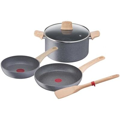 Tefal Natural Force G2669282 Kochtopf 24 cm + Pfannen 20/24 cm + Pfannenwender, Induktion, Antihaftbeschichtung, Thermo-Signal, gesundes Kochen, hergestellt in Frankreich, 5-teilig Tefal Natural Force G2669282 Kochtopf 24 cm + Pfannen 20/24 cm + Pfannenwender, Induktion, Antihaftbeschichtung, Thermo-Signal, gesundes Kochen, hergestellt in Frankreich, 5-teilig