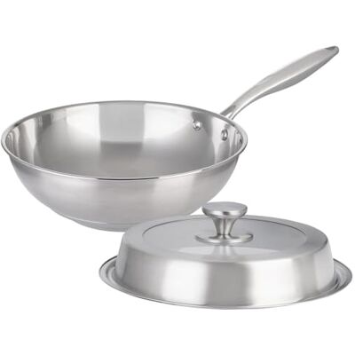 Rosenstein & Söhne Wok: Edelstahl-Wokpfanne, unbeschichtet, für alle Herdarten, Ø 28 cm (Edelstahlpfanne, Edelstahl Wok, Gaskocher) Rosenstein & Söhne Wok: Edelstahl-Wokpfanne, unbeschichtet, für alle Herdarten, Ø 28 cm (Edelstahlpfanne, Edelstahl Wok, Gaskocher)