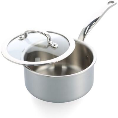 GreenPan Premiere 5PLY, Edelstahl-Kochtopf aus 18/10-Edelstahl mit Glasdeckel, 16 cm/1,58 l, Multiply, polierter Edelstahl, induktionsgeeignet, spülmaschinenfest, ofenfest, silber GreenPan Premiere 5PLY, Edelstahl-Kochtopf aus 18/10-Edelstahl mit Glasdeckel, 16 cm/1,58 l, Multiply, polierter Edelstahl, induktionsgeeignet, spülmaschinenfest, ofenfest, silber