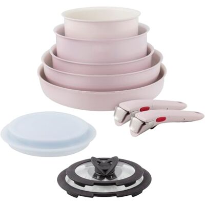Tefal Ingenio Serenity Kochgeschirr, 11-teilig, Komplett-Edition, Antihaftbeschichtung, Induktion, stapelbar, Pink Clay, L830SB04 Tefal Ingenio Serenity Kochgeschirr, 11-teilig, Komplett-Edition, Antihaftbeschichtung, Induktion, stapelbar, Pink Clay, L830SB04