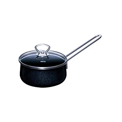 Riess , 0730-009, Stielkasserolle mit Glasdeckel Ø 16cm, BLACK MAGIC, Emaille, Vol. (rec.): 1,3 Liter, Made in Österreich, LBH: 32,9x17,6x14,4cm, 1,332kg, Induktionskocher kompatibel, Ofenfest Riess , 0730-009, Stielkasserolle mit Glasdeckel Ø 16cm, BLACK MAGIC, Emaille, Vol. (rec.): 1,3 Liter, Made in Österreich, LBH: 32,9x17,6x14,4cm, 1,332kg, Induktionskocher kompatibel, Ofenfest