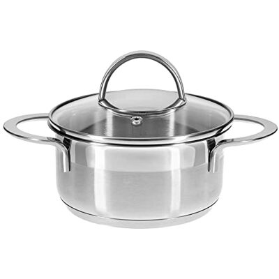 GRÄWE Kochtopf inkl. Glasdeckel, 750 ml, Spülmaschinengeeignet, Topf für Induktion, klein, Edelstahl, Ø 14 cm, Serie Pro-Line GRÄWE Kochtopf inkl. Glasdeckel, 750 ml, Spülmaschinengeeignet, Topf für Induktion, klein, Edelstahl, Ø 14 cm, Serie Pro-Line
