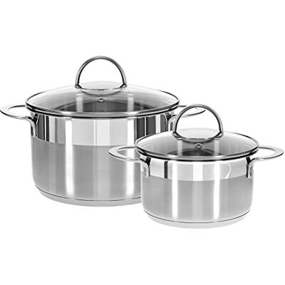 GRÄWE Kochtöpfe inkl. Glasdeckel, 2er Topf-Set, Ø 16 cm (1,5 Liter), Ø 24 cm (5 Liter), Spülmaschinengeeignet, Töpfe für Induktion, Edelstahl, Serie Pro-Line GRÄWE Kochtöpfe inkl. Glasdeckel, 2er Topf-Set, Ø 16 cm (1,5 Liter), Ø 24 cm (5 Liter), Spülmaschinengeeignet, Töpfe für Induktion, Edelstahl, Serie Pro-Line