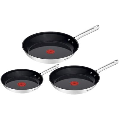 Tefal Duetto On Pfannen-Set, 3-tlg. 20/24/28 cm, Go Ceram keramische Antihaftbeschichtung, Thermo-Signal, genieteter Griff, für alle Herdarten geeignet, Edelstahl, G766S334 Tefal Duetto On Pfannen-Set, 3-tlg. 20/24/28 cm, Go Ceram keramische Antihaftbeschichtung, Thermo-Signal, genieteter Griff, für alle Herdarten geeignet, Edelstahl, G766S334