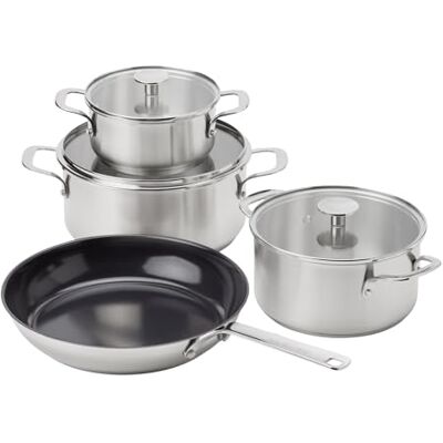 KitchenAid Stainless Steel Sheet Edelstahl-Kochgeschirrset, 4-teilig, 16 cm/20 cm/24 cm Kochtöpfe und 28 cm Bratpfanne, Induktionsgeeignet, backofengeeignet, spülmaschinenfest, Silber KitchenAid Stainless Steel Sheet Edelstahl-Kochgeschirrset, 4-teilig, 16 cm/20 cm/24 cm Kochtöpfe und 28 cm Bratpfanne, Induktionsgeeignet, backofengeeignet, spülmaschinenfest, Silber