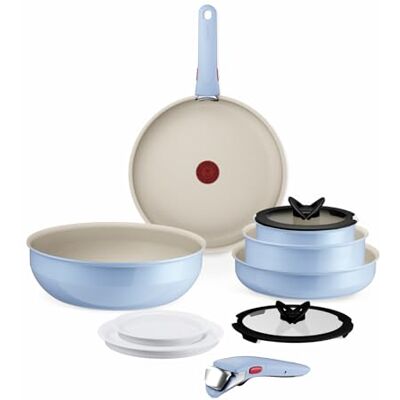 Tefal Ingenio Serenity Kochgeschirr-Set 11-teilig – stapelbar und platzsparendes Set aus Aluminium, Mineralia Antihaftversiegelung, abnehmbarer Griff, für alle Herdarten inkl. Induktion, Calm Blue Tefal Ingenio Serenity Kochgeschirr-Set 11-teilig – stapelbar und platzsparendes Set aus Aluminium, Mineralia Antihaftversiegelung, abnehmbarer Griff, für alle Herdarten inkl. Induktion, Calm Blue