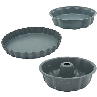 Relaxdays Backform, 3er Set, Ø 25,5/27,5/28 cm, antihaft, grau Gugelhupfform, Obstbodenform, runde Kuchenformen, Stahl Relaxdays Backform, 3er Set, Ø 25,5/27,5/28 cm, antihaft, grau Gugelhupfform, Obstbodenform, runde Kuchenformen, Stahl