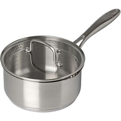 Pyrex Infinity Stielkasserolle, Edelstahl, 18 cm Edelstahl, ohne PFAS, Deckel mit Sieb, für alle Herdarten, Backofen, Pro Pyrex Infinity Stielkasserolle, Edelstahl, 18 cm Edelstahl, ohne PFAS, Deckel mit Sieb, für alle Herdarten, Backofen, Pro