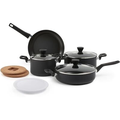 Amazon 10-teiliges Harteloxiertes Antihaft-Kochgeschirr-Set, Stapelbar, Töpfe und Pfannen mit Deckeln, Spülmaschinenfest, Ofenfest bis 177°C, für alle Herdarten außer Induktion, Schwarz Amazon 10-teiliges Harteloxiertes Antihaft-Kochgeschirr-Set, Stapelbar, Töpfe und Pfannen mit Deckeln, Spülmaschinenfest, Ofenfest bis 177°C, für alle Herdarten außer Induktion, Schwarz