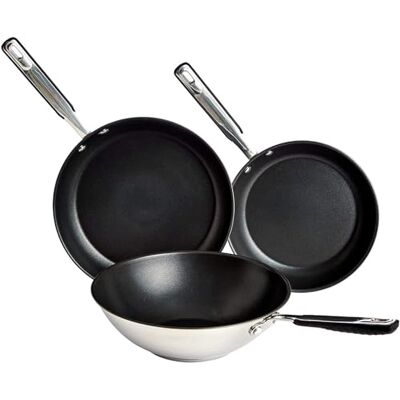 Amazon 3-teiliges Pfannenset mit Wok, Keramik-Edelstahl-Set mit 24,0-cm- und 28,0-cm-Bratpfanne und 28,0-cm-Wok, Induktion, Spülmaschinenfest Amazon 3-teiliges Pfannenset mit Wok, Keramik-Edelstahl-Set mit 24,0-cm- und 28,0-cm-Bratpfanne und 28,0-cm-Wok, Induktion, Spülmaschinenfest