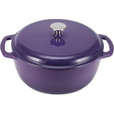 Amazon Schmortopf Rund aus Emailliertem Gusseisen mit Deckel, 5,7 L, Violett Amazon Schmortopf Rund aus Emailliertem Gusseisen mit Deckel, 5,7 L, Violett