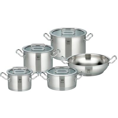 Elo Premium Topfset Gourmet Plus 5 tlg., für alle Herdarten geeignet, Edelstahl, integriertes Öl-Dosiersystem, Volumenskala Elo Premium Topfset Gourmet Plus 5 tlg., für alle Herdarten geeignet, Edelstahl, integriertes Öl-Dosiersystem, Volumenskala