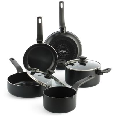 GreenPan Essence Kochgeschirr-Set 7-Teilig, Bratpfannen 20 Und 24 Cm, Schmorpfanne Und Töpfe Mit Deckeln, Keramik-Antihaft Ohne PFAS, Induktion, Schwarz GreenPan Essence Kochgeschirr-Set 7-Teilig, Bratpfannen 20 Und 24 Cm, Schmorpfanne Und Töpfe Mit Deckeln, Keramik-Antihaft Ohne PFAS, Induktion, Schwarz
