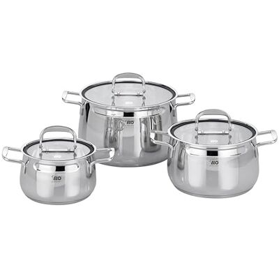 Elo Topfset 3-teilig Mystery, Edelstahl 18/10 Induktion Volumenskala, Öl-Dosiersystem, stapelbar, energiesparender Kapselboden, spülmaschinengeeignet, backofenfest Elo Topfset 3-teilig Mystery, Edelstahl 18/10 Induktion Volumenskala, Öl-Dosiersystem, stapelbar, energiesparender Kapselboden, spülmaschinengeeignet, backofenfest