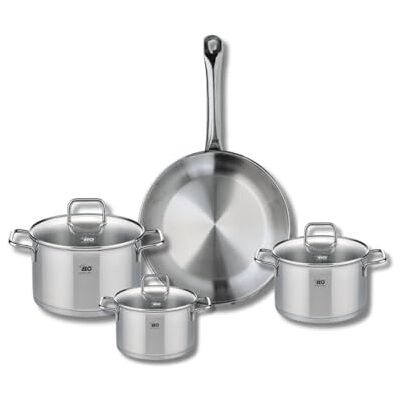 FACKELMANN ELO 9697450 Kochgeschirr-Set, 4-teilig, 1 Bratpfanne 28 cm und 3 Kochtöpfe 14, 16 und 20 cm Elo Profi, Citrin, Edelstahl, Induktion FACKELMANN ELO 9697450 Kochgeschirr-Set, 4-teilig, 1 Bratpfanne 28 cm und 3 Kochtöpfe 14, 16 und 20 cm Elo Profi, Citrin, Edelstahl, Induktion