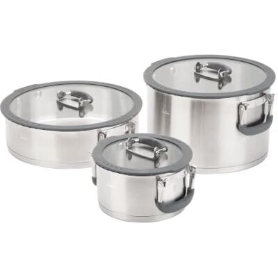 Jata HOGAR HBAT2552 Stapelbarer Kochtopf-Set aus Edelstahl 304, 3 Töpfe mit Glasdeckel, zusammenklappbare Griffe mit Silikon, platzsparend, geeignet für Induktion, Gas und Glaskeramik Jata HOGAR HBAT2552 Stapelbarer Kochtopf-Set aus Edelstahl 304, 3 Töpfe mit Glasdeckel, zusammenklappbare Griffe mit Silikon, platzsparend, geeignet für Induktion, Gas und Glaskeramik