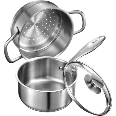VEVOR Kochtopf Großraumtopf 1,42 L mit Glasdeckel & Dampfschicht, Suppentopf Gemüsetopf mit ergonomischem Griff, Milchtopf aus Edelstahl Gemüsetopf Silber spülmaschinengeeignete Soßentopf VEVOR Kochtopf Großraumtopf 1,42 L mit Glasdeckel & Dampfschicht, Suppentopf Gemüsetopf mit ergonomischem Griff, Milchtopf aus Edelstahl Gemüsetopf Silber spülmaschinengeeignete Soßentopf