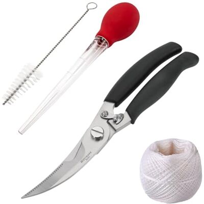 Westmark Geflügel-Set aus rostfreiem Edelstahl 1x Geflügelschere, 1x Bratensaftspritze & Küchengarn 60m Perfekt für Gastronomie oder Zuhause (Black/ 3-teilig) Westmark Geflügel-Set aus rostfreiem Edelstahl 1x Geflügelschere, 1x Bratensaftspritze & Küchengarn 60m Perfekt für Gastronomie oder Zuhause (Black/ 3-teilig)