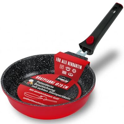 STONELINE SMART Bratpfanne mit Abnehmbarem Griff 20 cm, Kleine Aluguss Pfanne Induktion, Für alle Herdarten, Antihaftbeschichtet mit echten Steinpartikeln, Rot STONELINE SMART Bratpfanne mit Abnehmbarem Griff 20 cm, Kleine Aluguss Pfanne Induktion, Für alle Herdarten, Antihaftbeschichtet mit echten Steinpartikeln, Rot