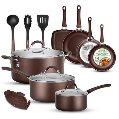 NutriChef Pfannen & Induktions Töpfe Set, 14-Teiliges Pfannenset & Topfset Induktion,Töpfe & Pfannen mit Cool-touch Griffen PFOA/PFOS-frei – Non Stick – Aluminium mit Edelstahl Kanten – ofenfest NutriChef Pfannen & Induktions Töpfe Set, 14-Teiliges Pfannenset & Topfset Induktion,Töpfe & Pfannen mit Cool-touch Griffen PFOA/PFOS-frei – Non Stick – Aluminium mit Edelstahl Kanten – ofenfest