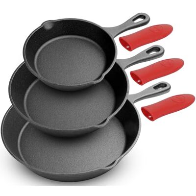 NutriChef Pfannenset 3-teilig 20/25/30 cm– Gusseisenpfanne Induktion mit Tropfrand und abnehmbaren Silikongriffen, Antihaft, Spülmaschinengeeignet, PFAS-frei, für Vielseitiges Tägliches Kochen NutriChef Pfannenset 3-teilig 20/25/30 cm– Gusseisenpfanne Induktion mit Tropfrand und abnehmbaren Silikongriffen, Antihaft, Spülmaschinengeeignet, PFAS-frei, für Vielseitiges Tägliches Kochen