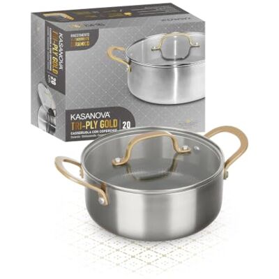 KASANOVA Kasserolle Tri-Ply Gold mit Deckel (20 cm) KASANOVA Kasserolle Tri-Ply Gold mit Deckel (20 cm)